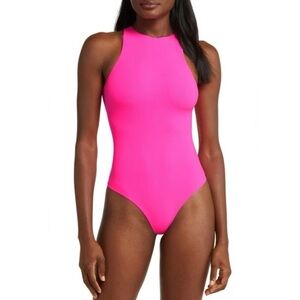 SKIMS High Neck Fits Everybody Fuchsia Thong Stretch Layering Tank Top Bodysuit